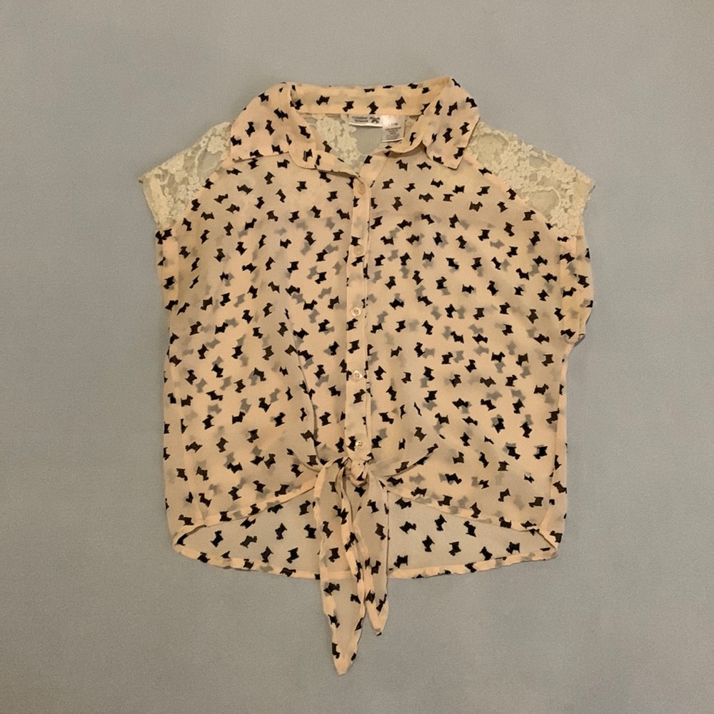 Scooter Brown Girls Tie Bottom Button Up